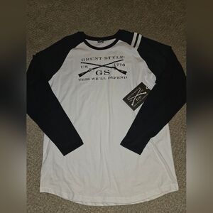 Grunt Style Men's Black and White Baseball Style 3/4 Sleeve Shirt Size X-Large